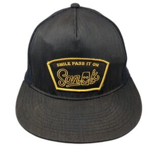Sanuk Trucker Hat Black One Size Smile Pass It On Patch Mesh Snapback Cap